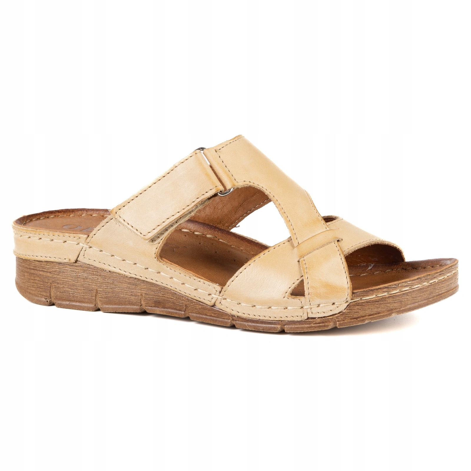 Dámské kožené Nazouváky Olivier 908K s 2cm klínkem, nastavitelné na suchý zip velikost 37