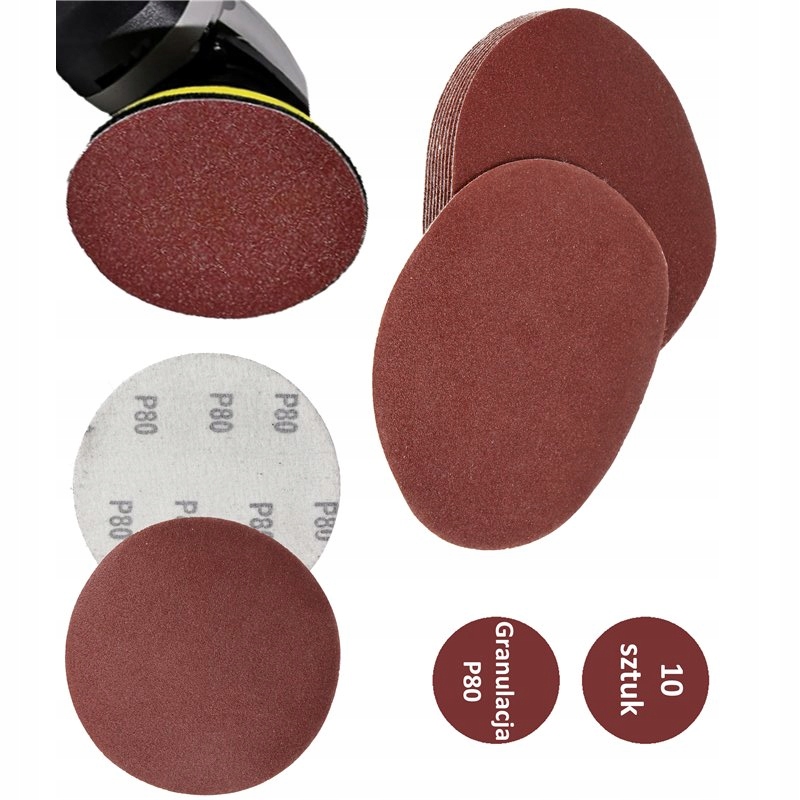 Papier Ścierny GR80 Do Szlifierki Krazek 125MM Na Rzep Samoprzylepny X10