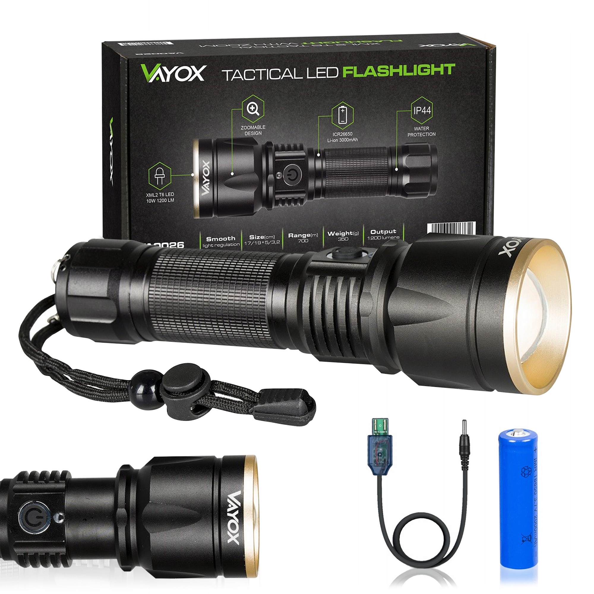 Latarka Led Wojskowa Taktyczna XML2 Zoom Usb Vayox