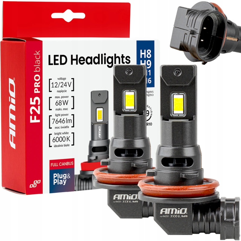 Żarówki Samochodowe H8 H9 H11 H16 Led F25 Black 12V 24V 2SZT. Brak Błędu