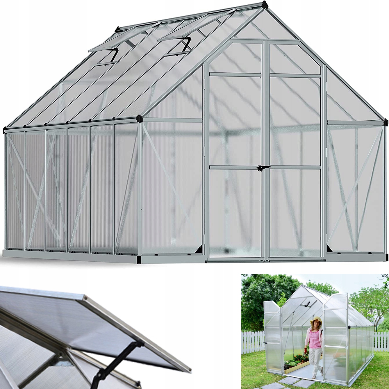 

Szklarnia Tunel 8X12 Poliwęglan Ogrodowa Aluminium