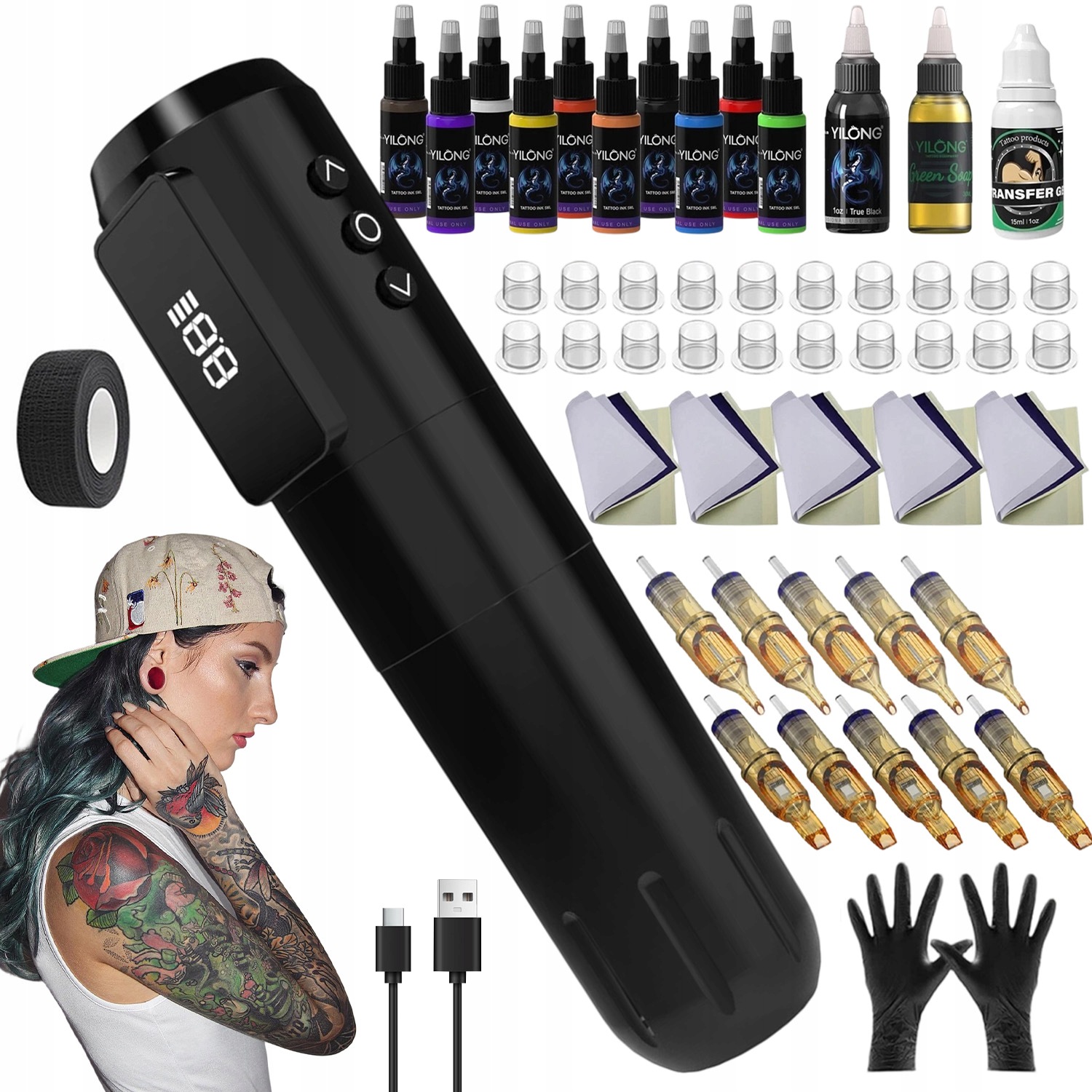 Pero Na Tetování 1600 Mah Nastavitelné Bezdrátové Pro Body Art A Stínování