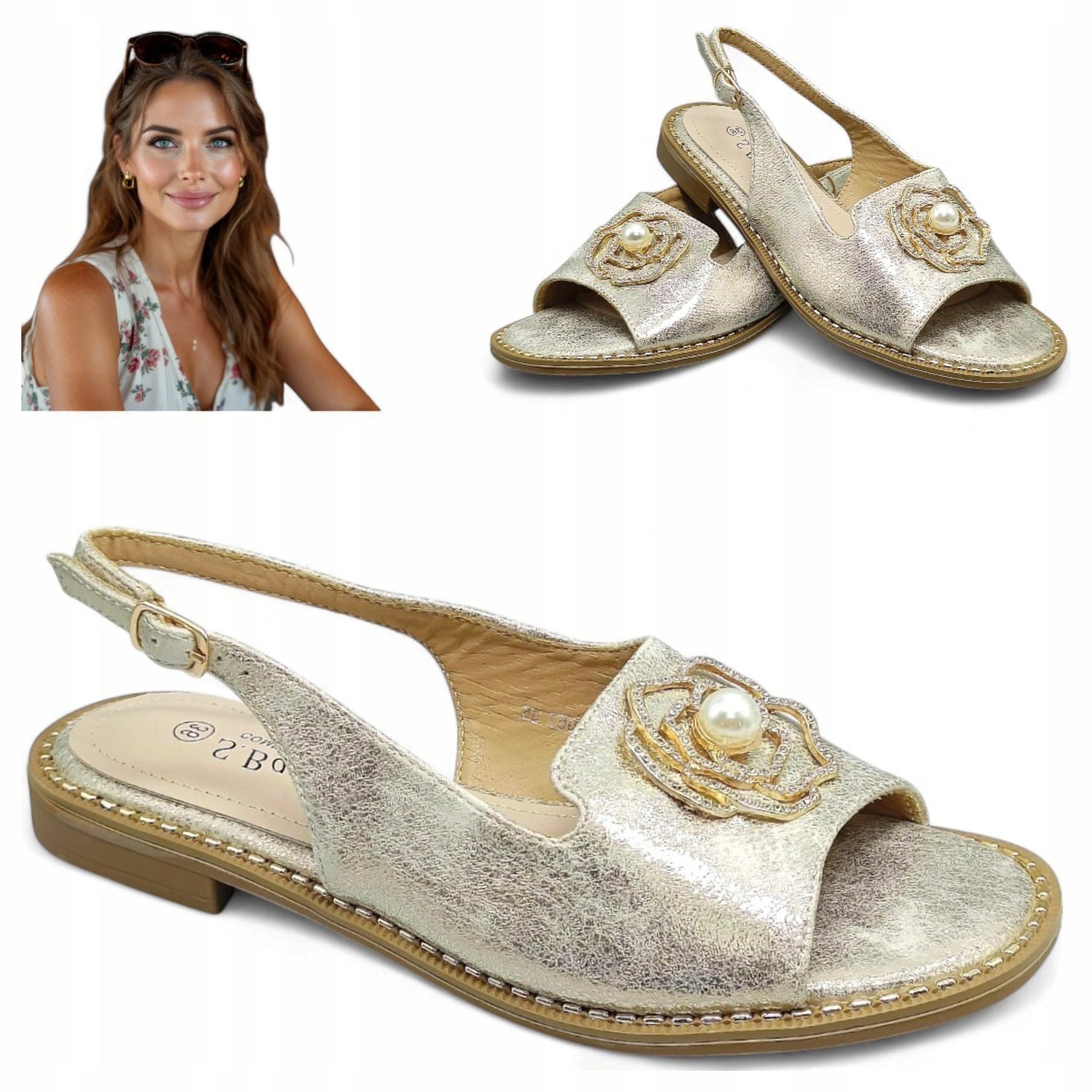 Dámské elegantní sandály 39 Ploché, nastavitelné, zasouvací, letní, Barski
