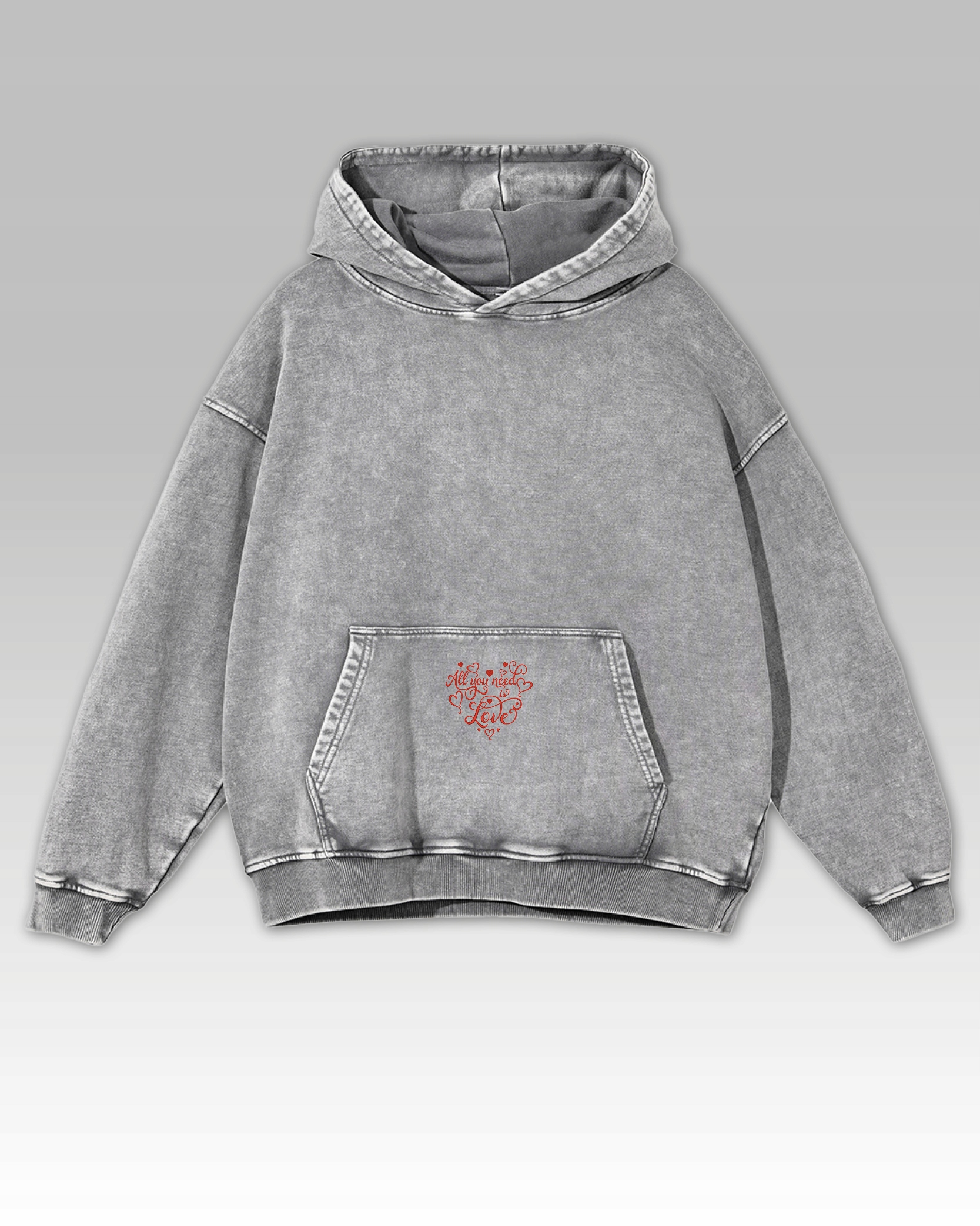 Mikina All You need is Love Haft Oversize Spraná Láska Valentýna Šedá M