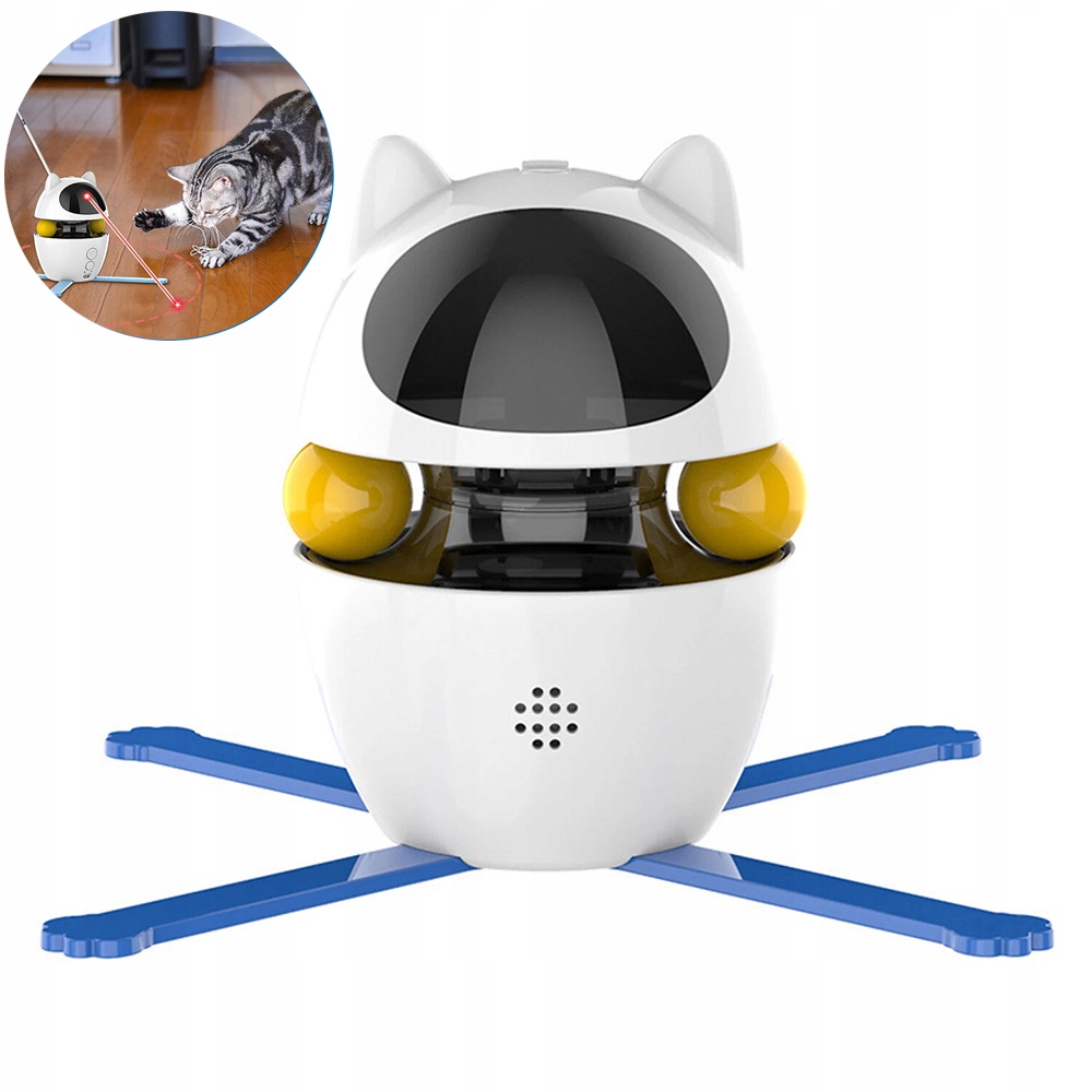 Robotická pro kočky hračka s laserem a bílým peřím