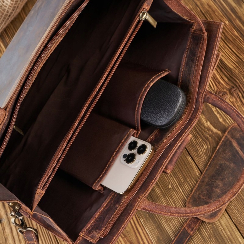 TECZKA TORBA VINTAGE DAMSKA SKÓRZANA AKTÓWKA DO RĘKI NA RAMIĘ A4 BRĄZOWY Styl miejski