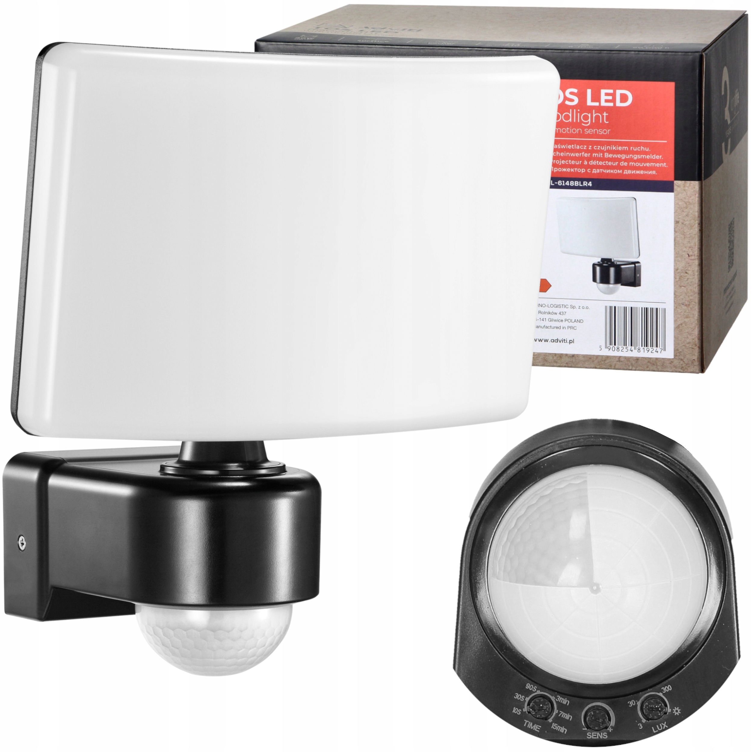 Lampa Zewnętrzna Led 30W Czujnik Ruchu i Zmierzchu Regulacja Halogen Czarny