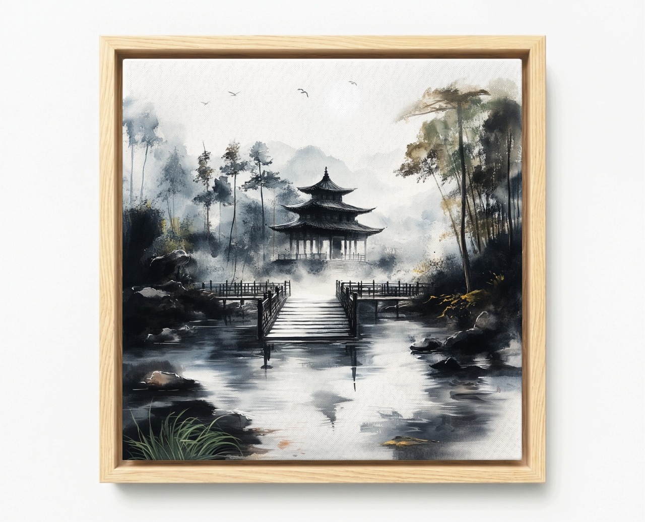 Obraz Rám Americký Box Japonsko Asie Chrám Pagoda Zahrada Mlha 40x40