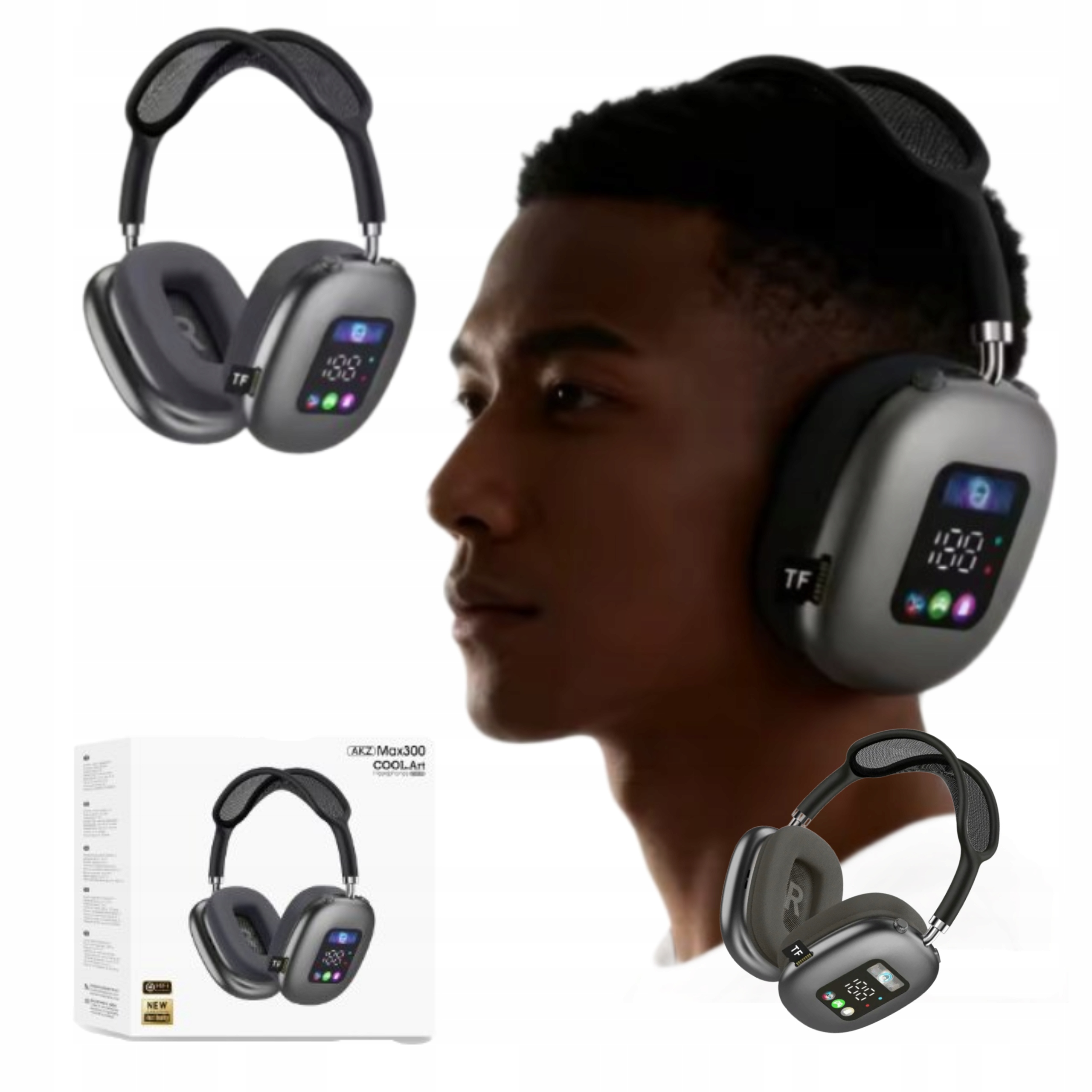 Sluchawki Bluetooth Nauszne Sportowe z Mocowaniem Rgb Czytnik Kart Bas