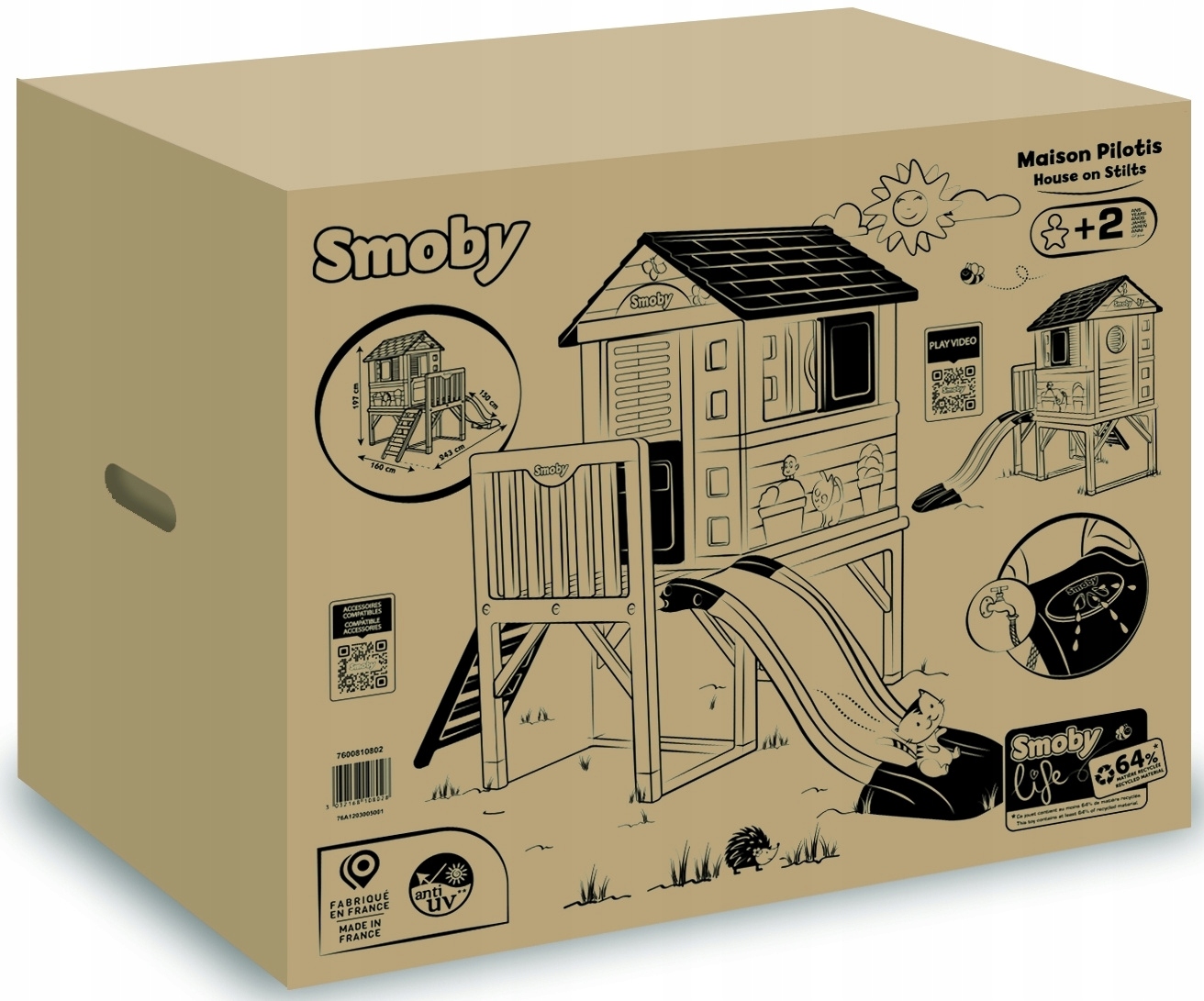 Vaikų lauko žaidimų aikštelė su nameliu su čiuožykla Smoby
