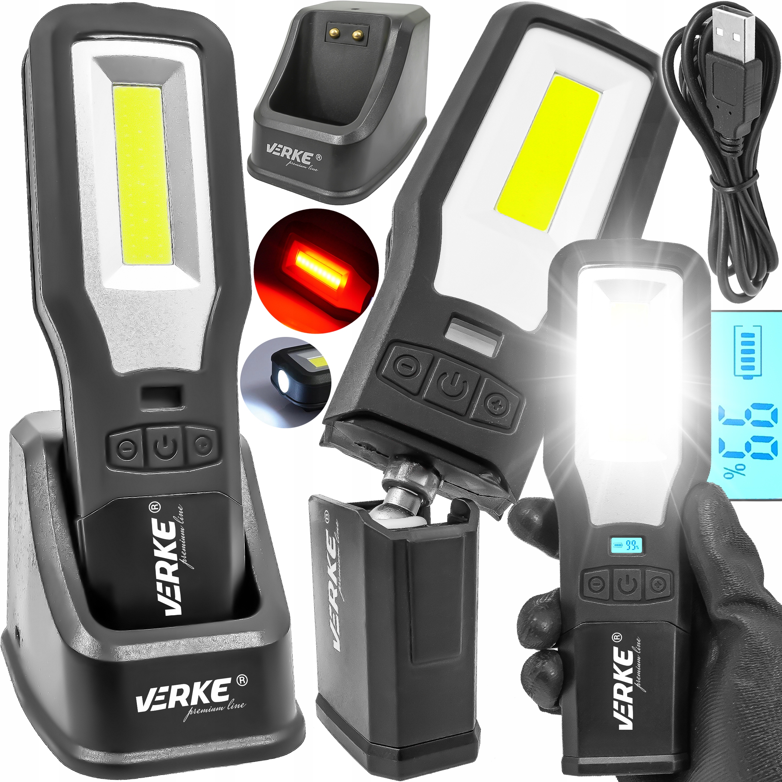 Lampa Latarka Warsztatowa 550lm Led Cob Usb-c PowerBank Magens Baza Usb