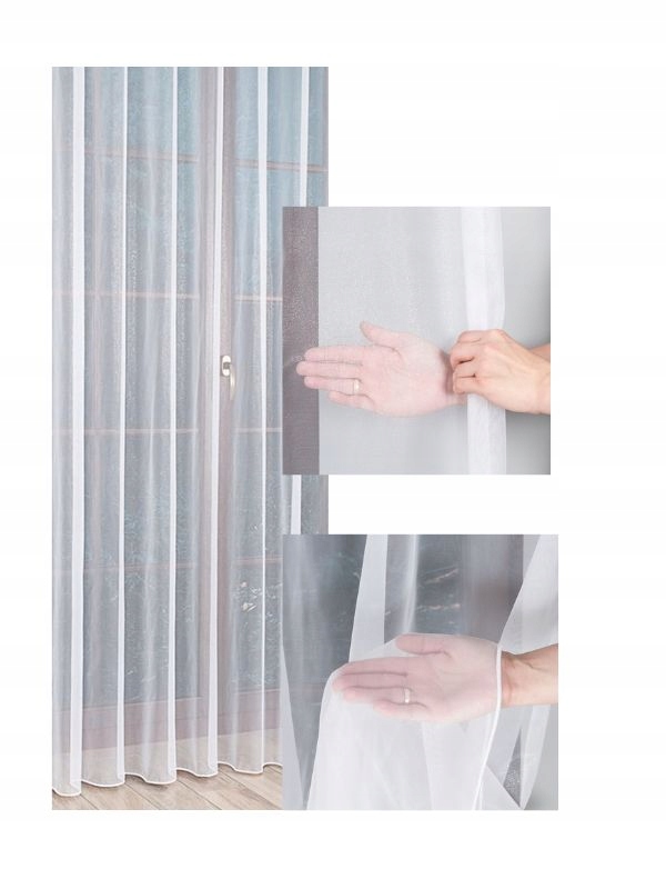 Záclona Lehká Bílá Hladká Lesklá Všitá Řasící Páska 160 x 180 cm