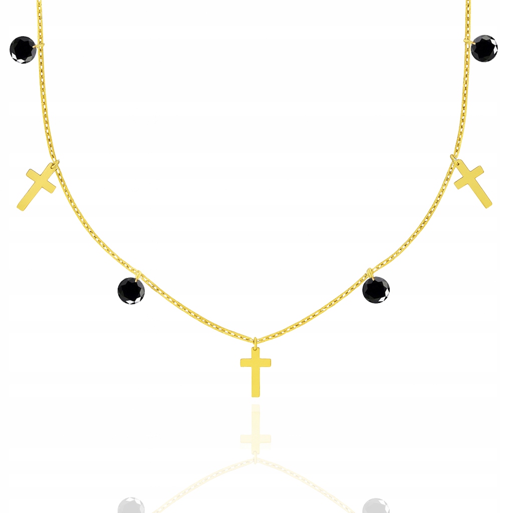 Zlatý náhrdelník Křížky Černé Zirkony PR.585