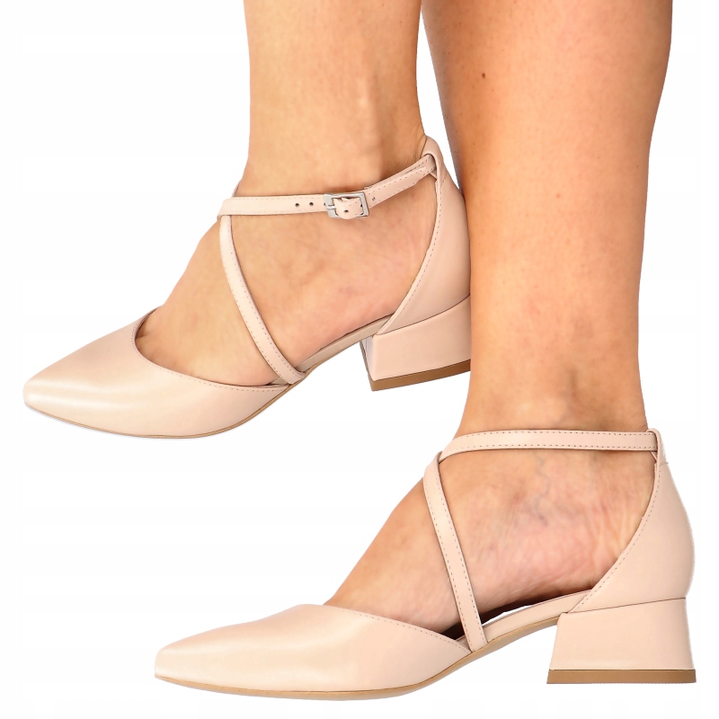 

Kotyl 9917 Beżowe - Czółenka ślubne, obcas 4 cm 38