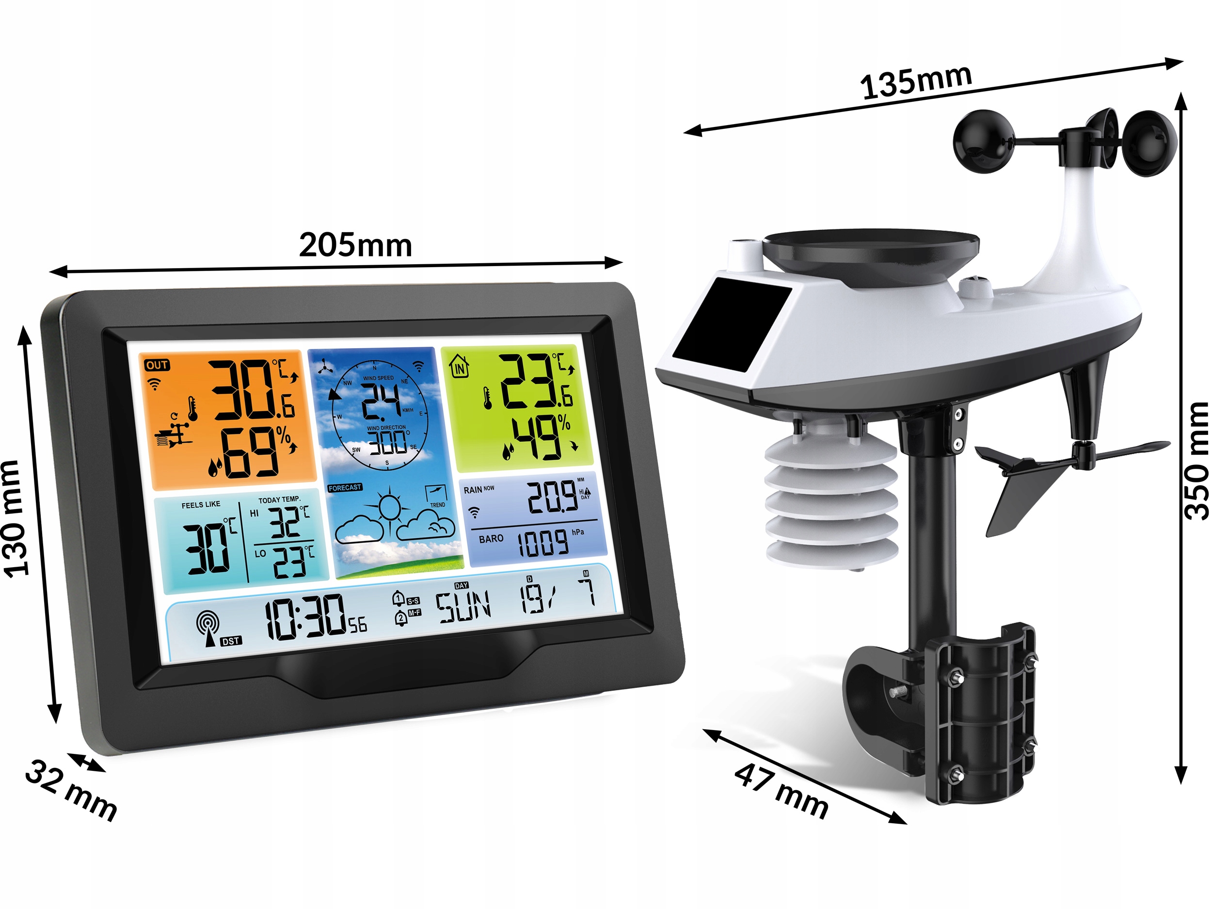 BEZPRZEWODOWA STACJA POGODOWA POGODY HIGROMETR + CZUJNIK Kolor czarny