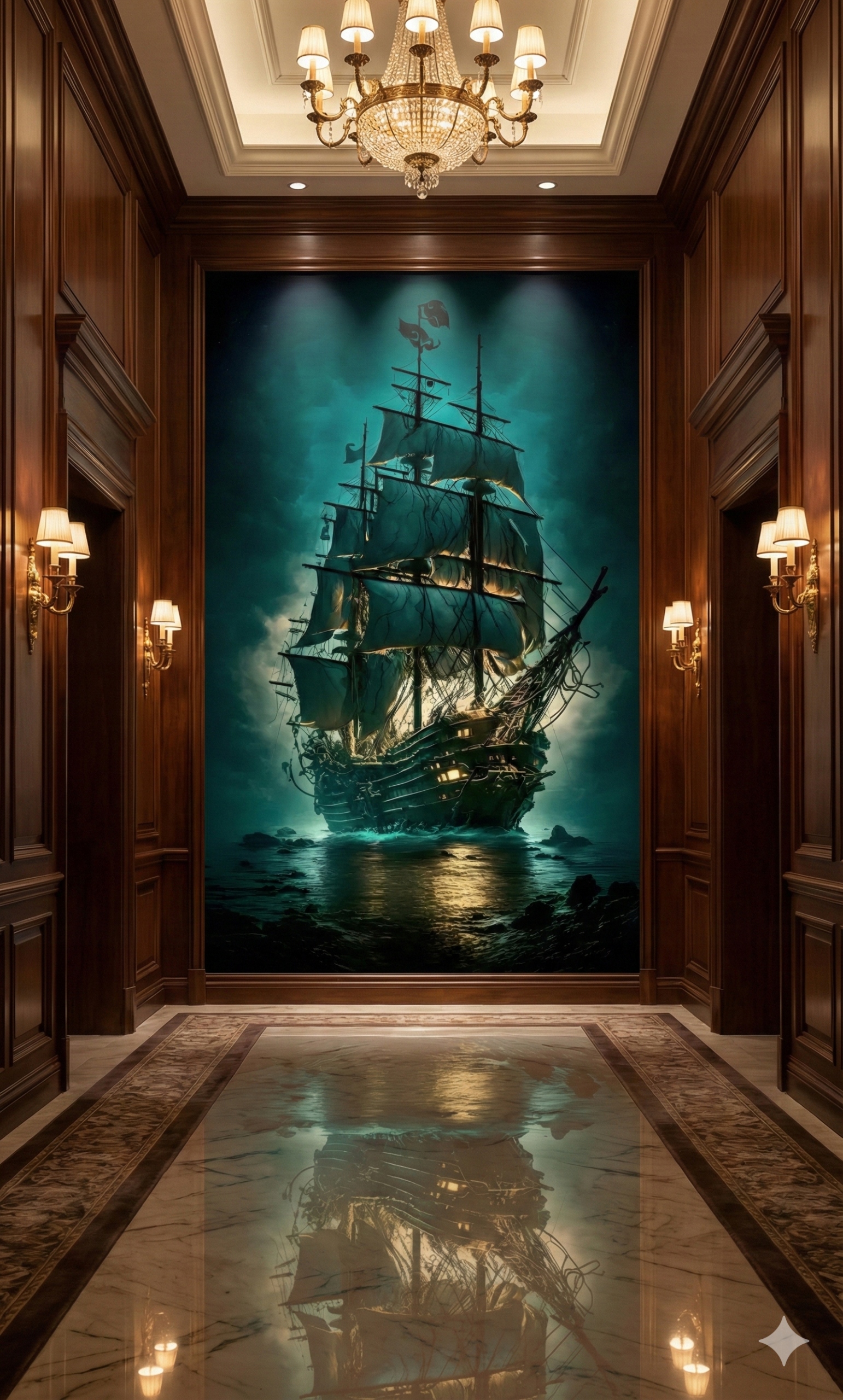 Fototapeta Wodoodporna Bezszwowy Zielona Mural Żaglowiec 170x290cm M31
