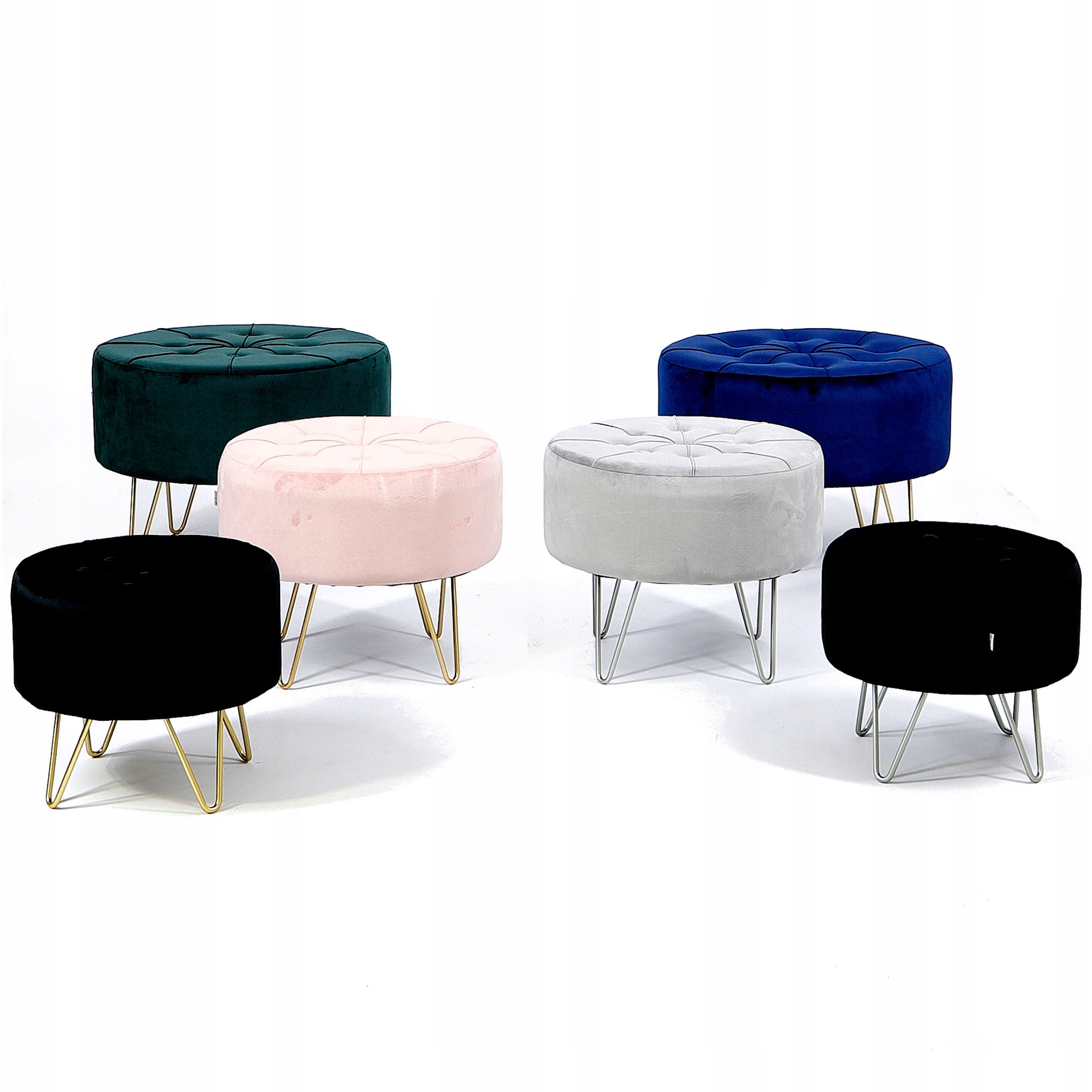 Pufa Welurowa Srebrna Czarna Welur podnóżek 38cm Kolor obicia czarny