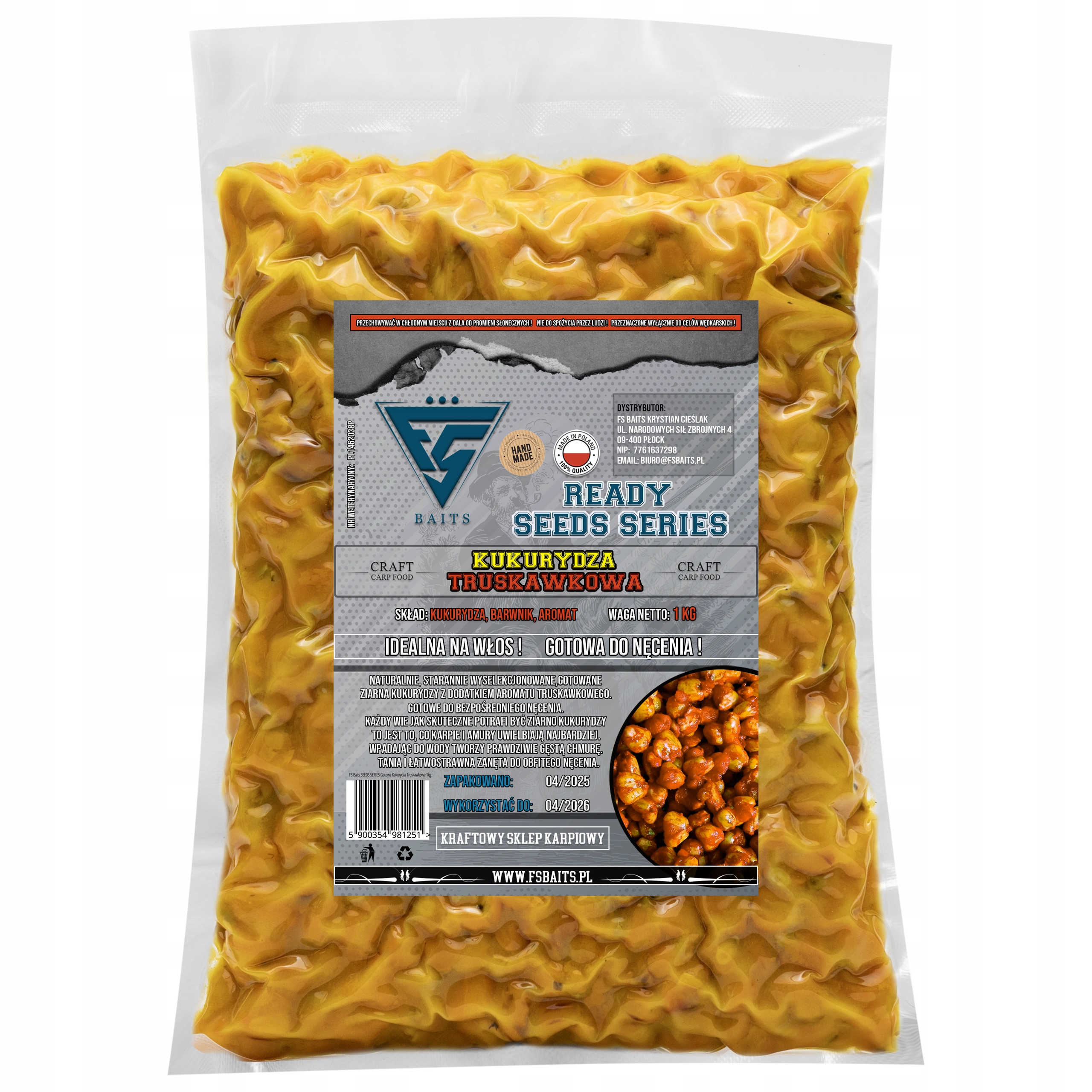 Ziarna Wędkarskie Fs Baits Kukurydza Truskawkowa Gotowana 1 kg Ready Seeds