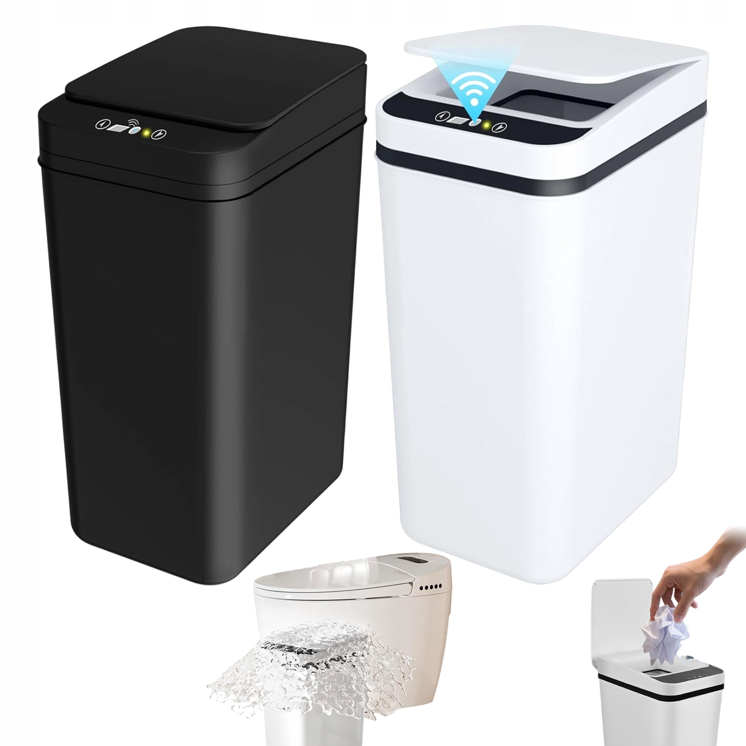 2 Ks Automatický Odpadkový Koš Senzor 12L Bezdotykový Černý+bílý