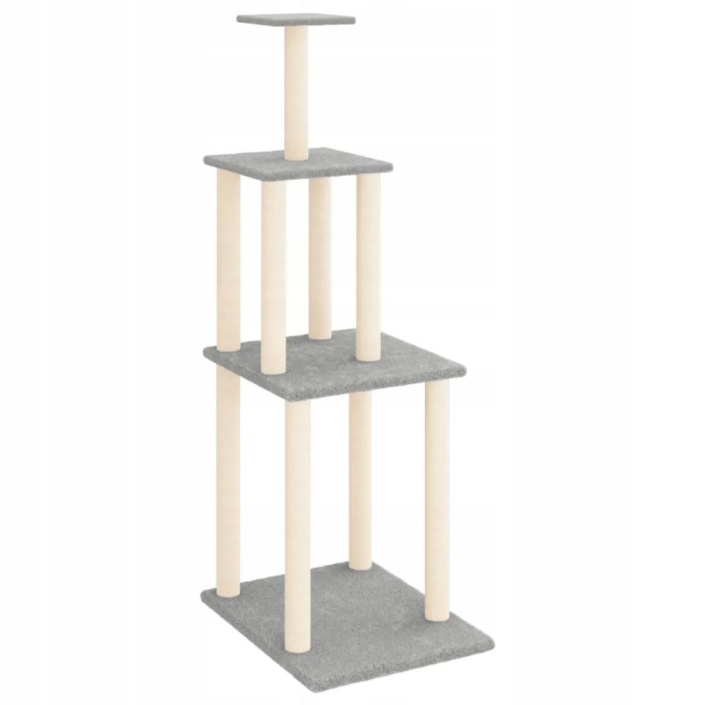 Levně Škrabadlo pro kočky, se sisalovými sloupky, světle šedé, 149 cm