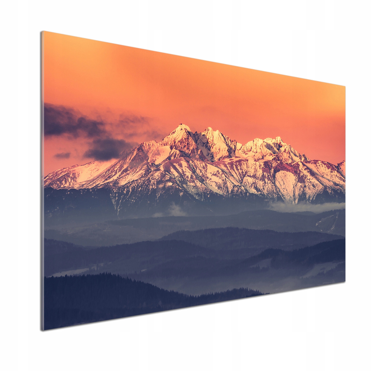 Panel lacobel Východ slnka Tatry 100x70 cm Lepidlo
