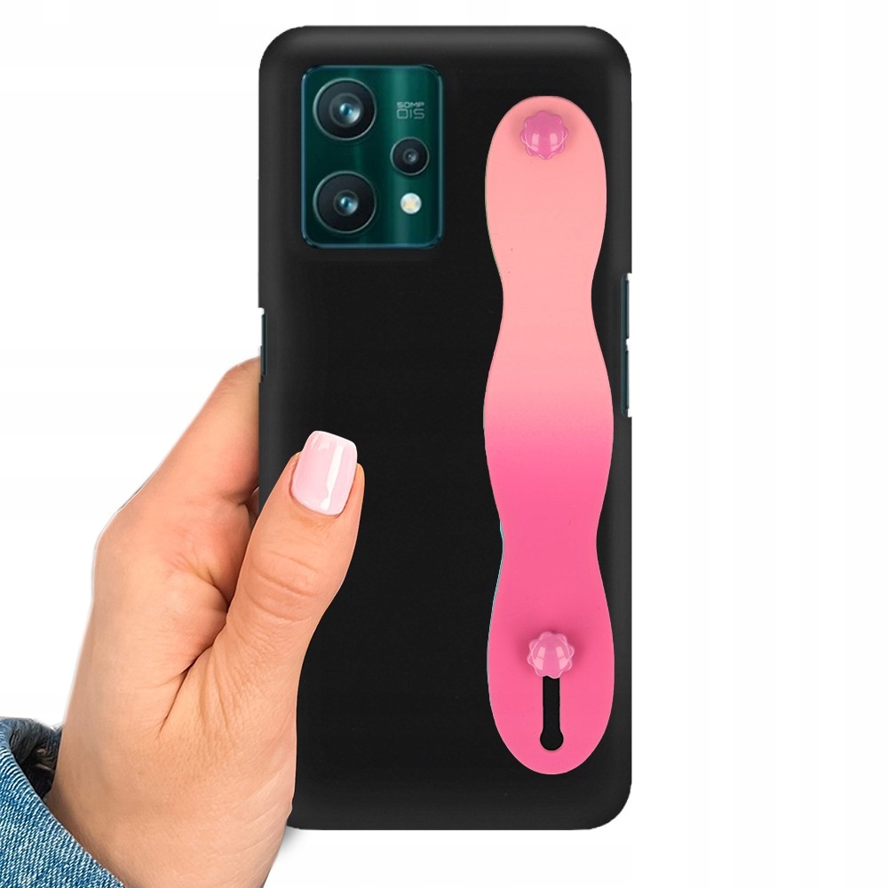 Matné Čierne puzdro pre Realme 9 Pro Plus s Prúžkom Ombre Ružová úchytka