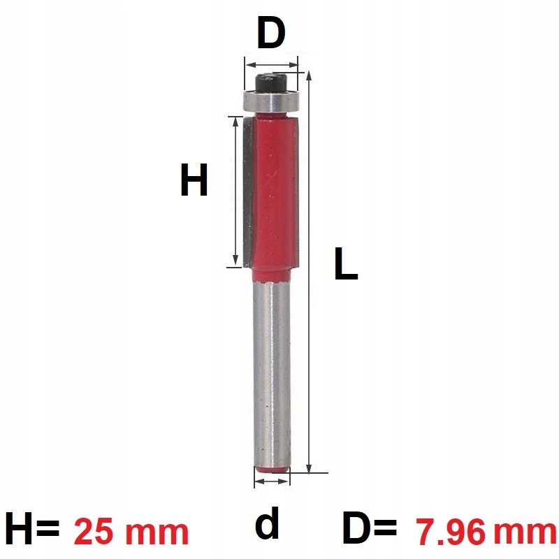 Frez prosty do drewna VHM 7.96 chwyt 6 z łożyskiem