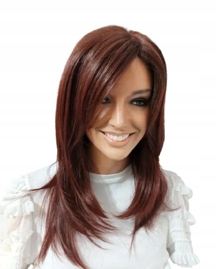 Dlouhá paruka s ofinou na mikrokůži Spotl mono lace v kaštanové barvě