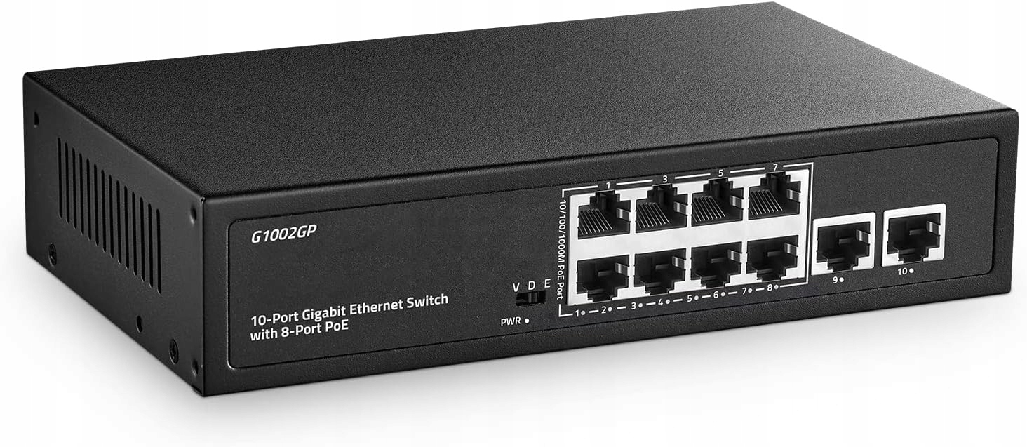 Switch 8 +2-Port Gigabit Ethernet PoE 2 Uplink 10/100/1000Mbps Prepínač