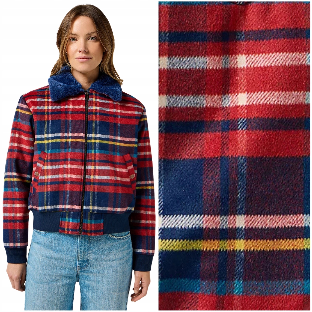 Wrangler Aviator Jacket zateplená dámská pilotní bunda s kostkovanou vlnou, velikost XL