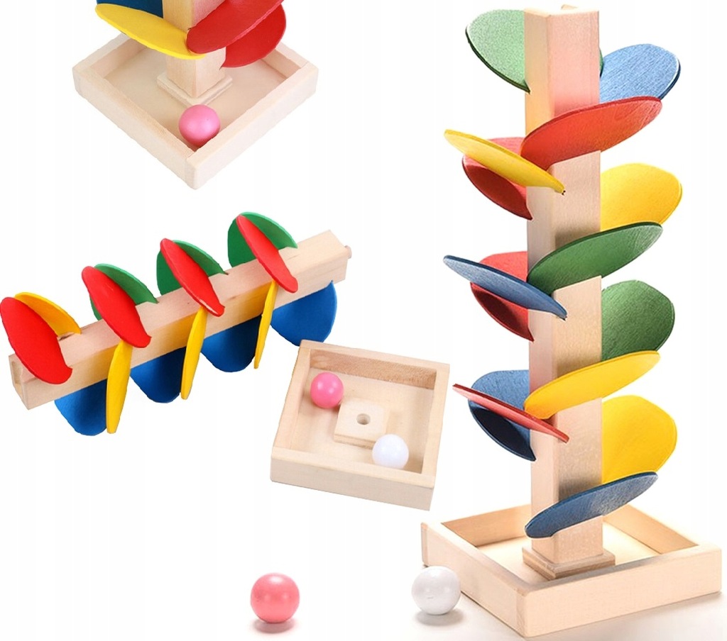 DRZEWKO EDUKACYJNE KLOCKI DREWNIANE TOR KULKOWY KULODROM MONTESSORI