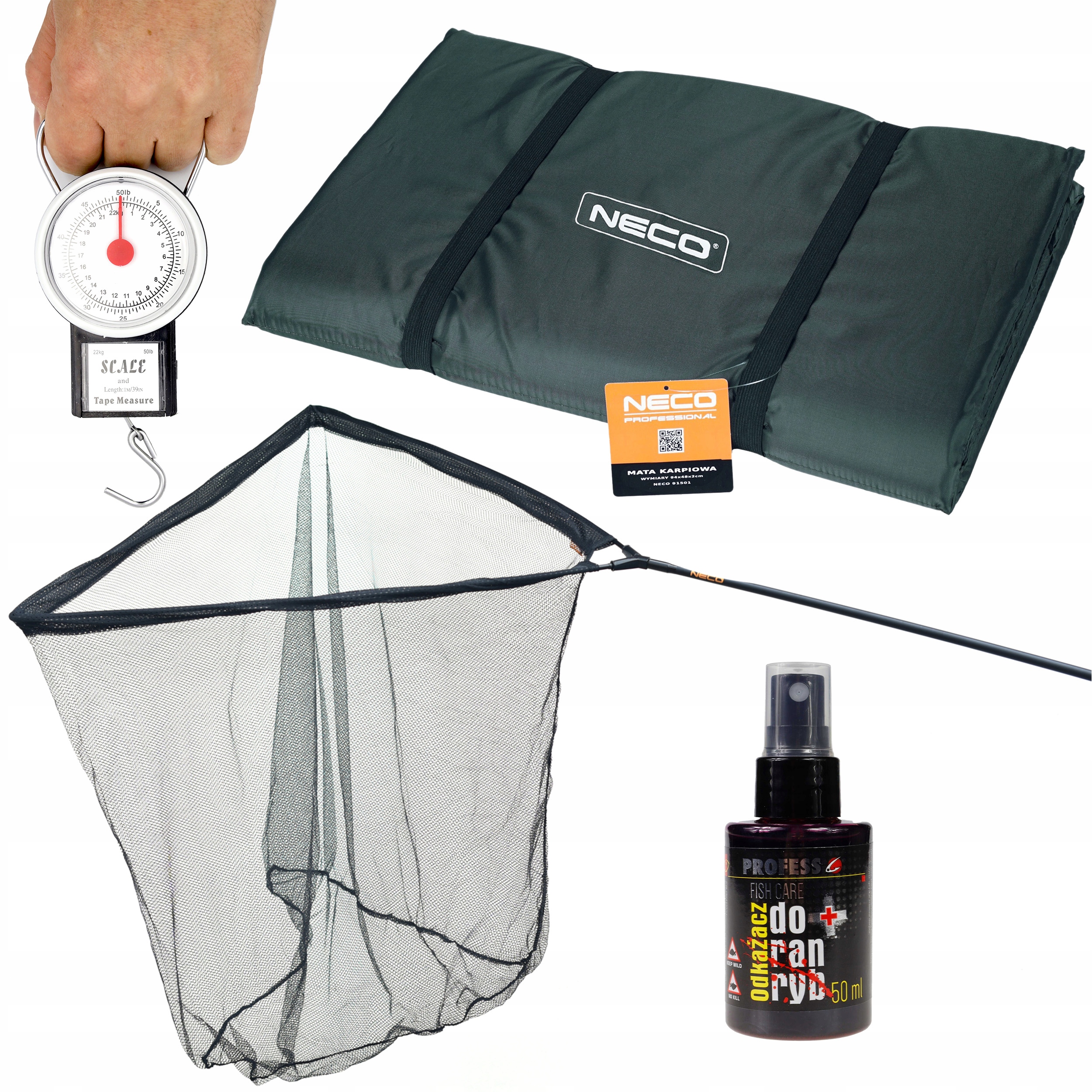 Velký Rybářský Set Podběrák Kaprová Podložka Váha Dezinfekční Přípravek Na Rány