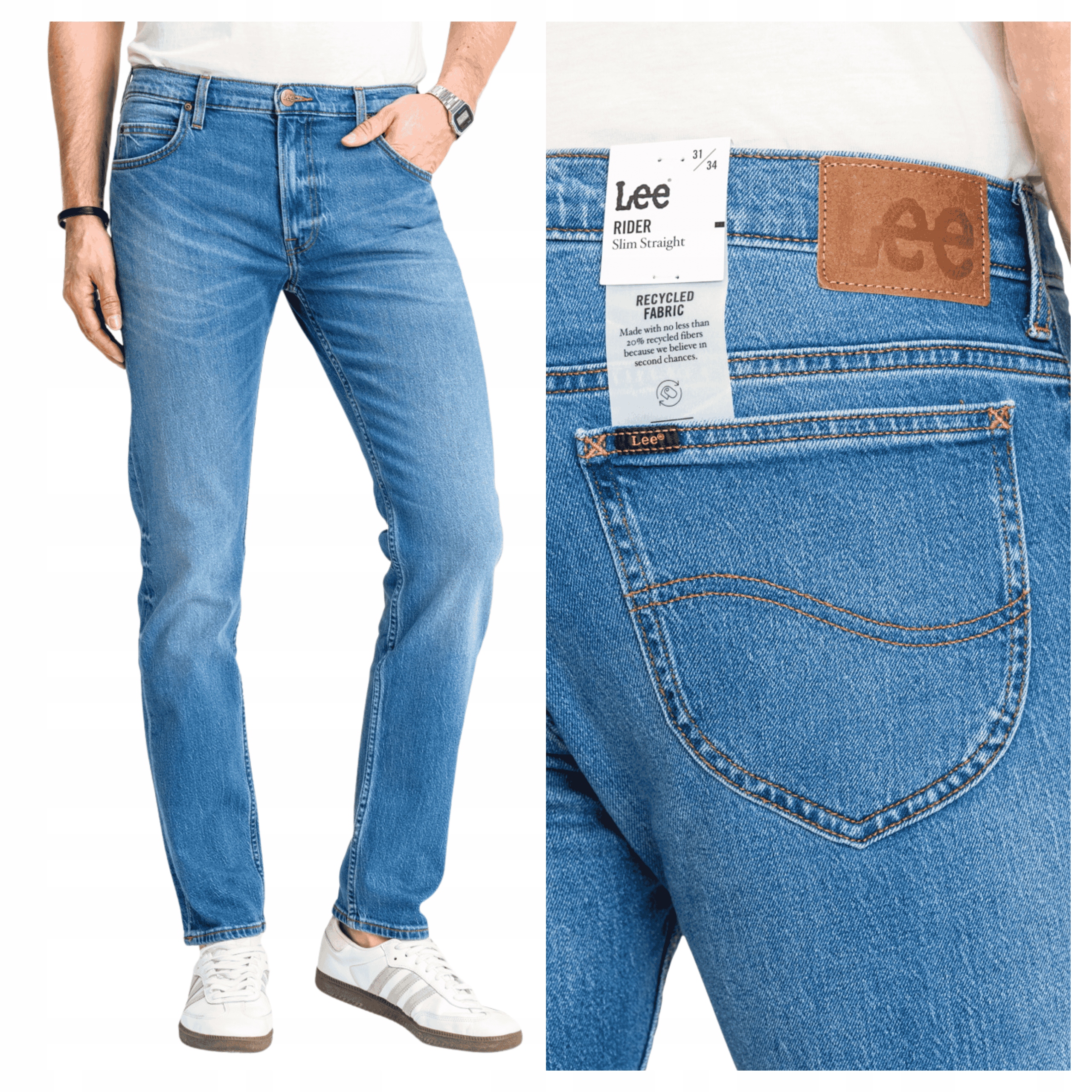 Pánské kalhoty Lee Rider Slim Fit Džíny Zúžené Modré W31 L30