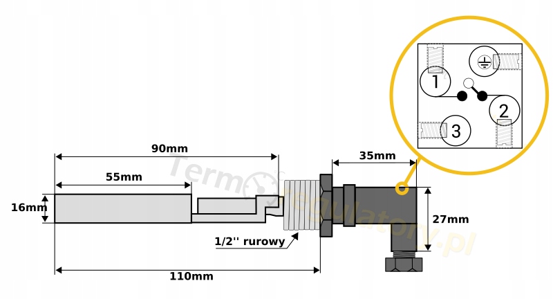 Czujnik pływakowy poziomu cieczy 1/2 cala ATEST Marka Termipol