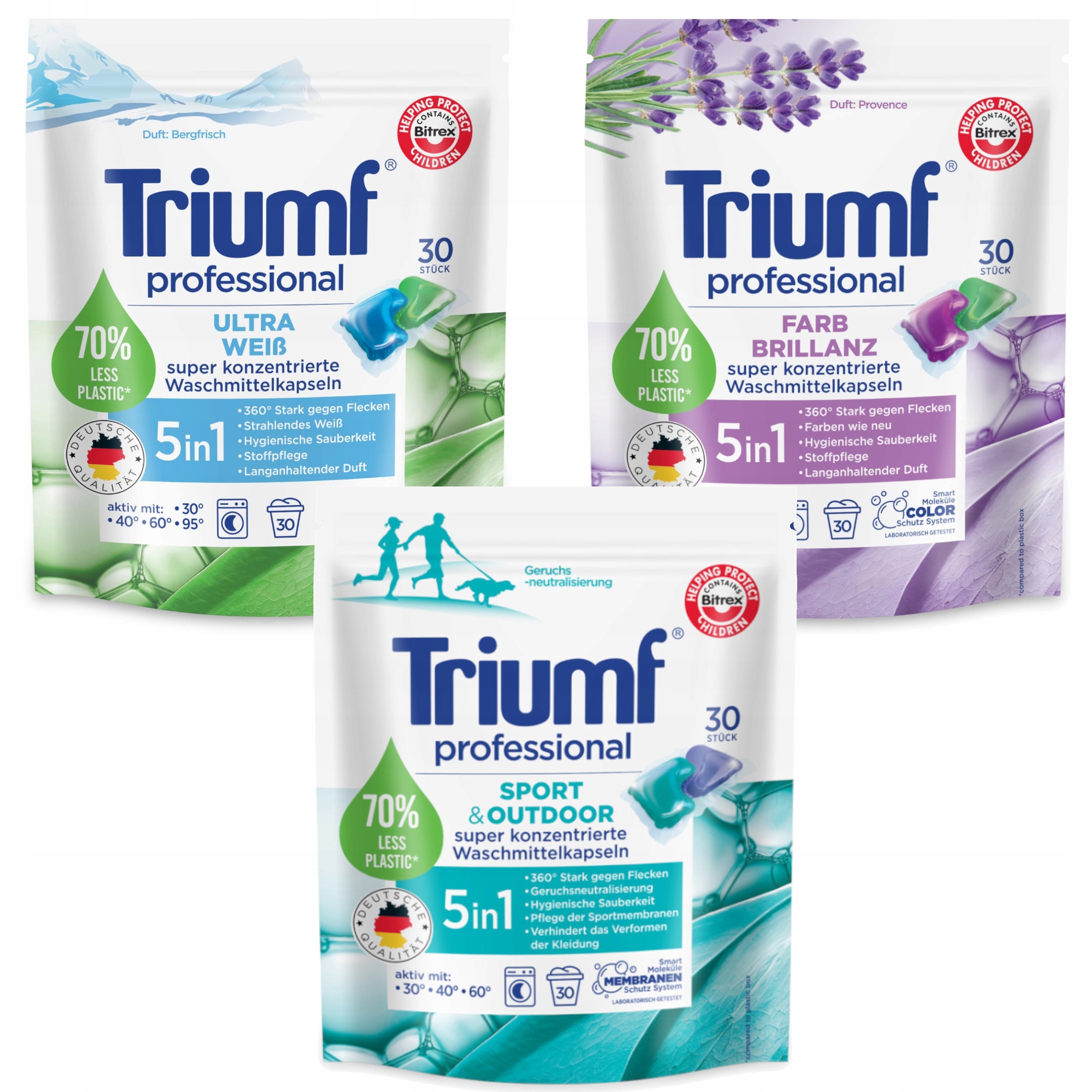 Levně Kapsle na praní Triumf bílé, barva sport 2v1 3x 30ks