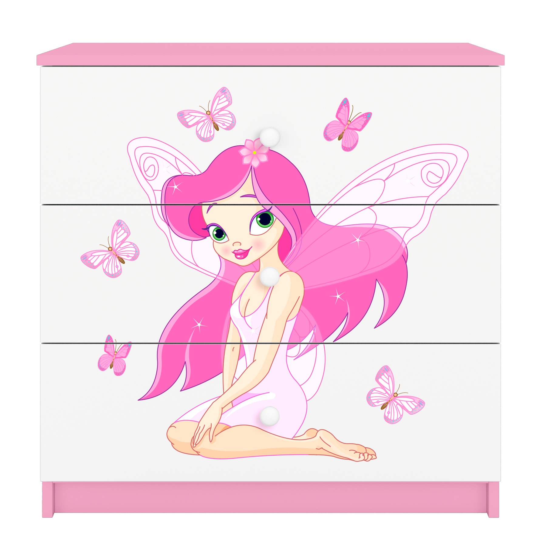 Komoda Babydreams růžová s grafikou motýlí víly 80 cm