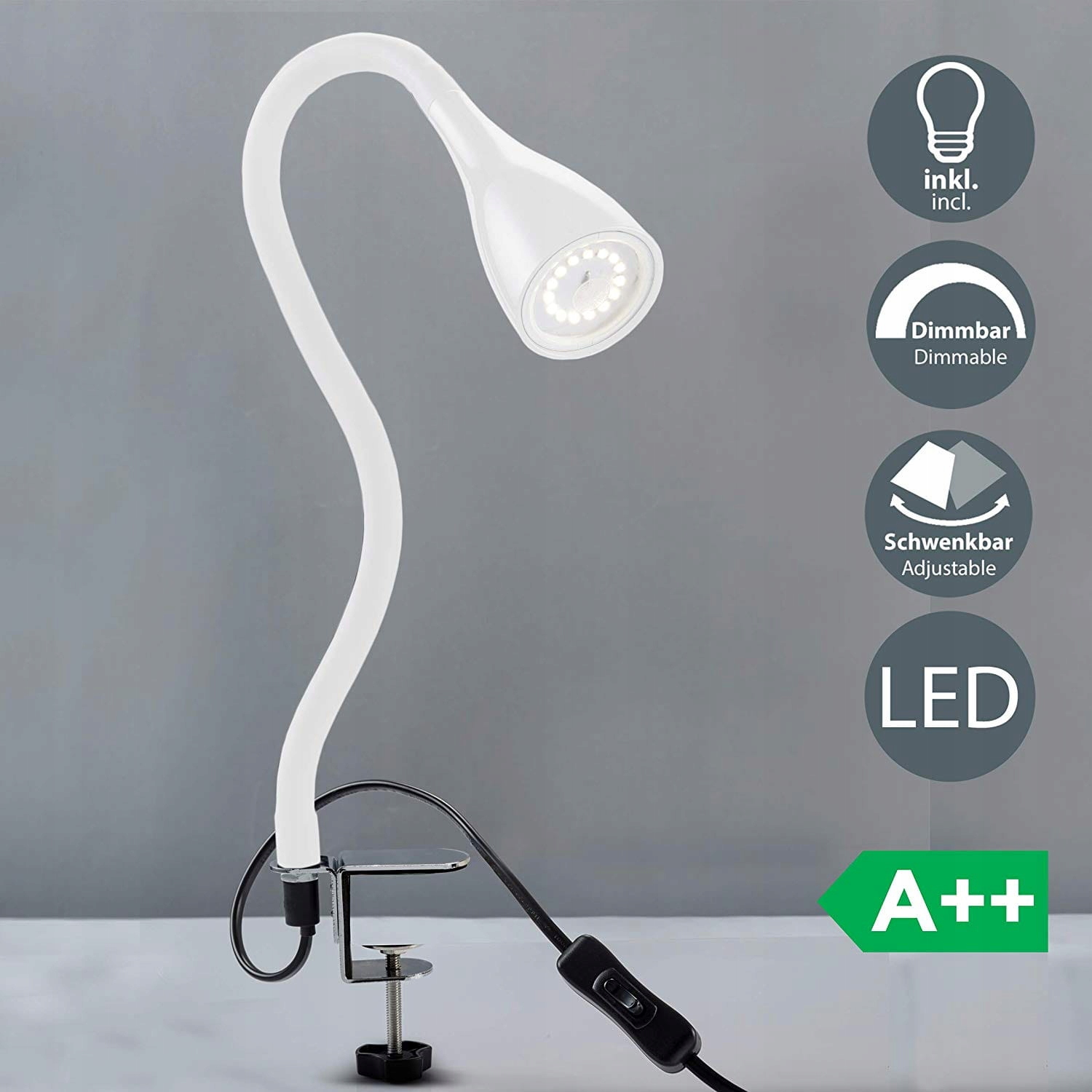 LAMPKA BIURKOWA - ZACISK - BIAŁA - LED ŚCIEMNIACZ Kolor biały