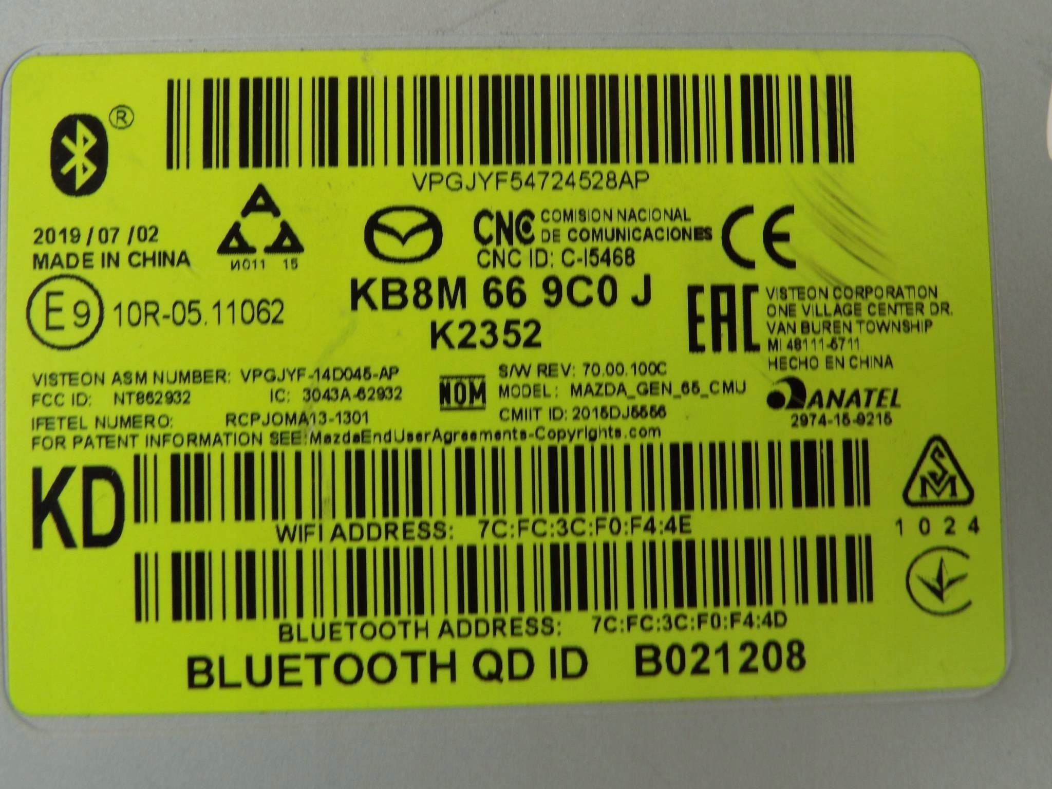 Mazda modul Bedienteil der Navigation radia KB8M669C0J