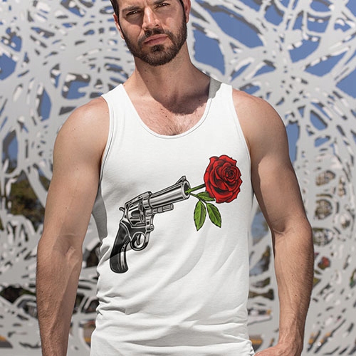 TANK TOP HORROR/ROCK REWOLWER Z RÓŻĄ Dekolt okrągły