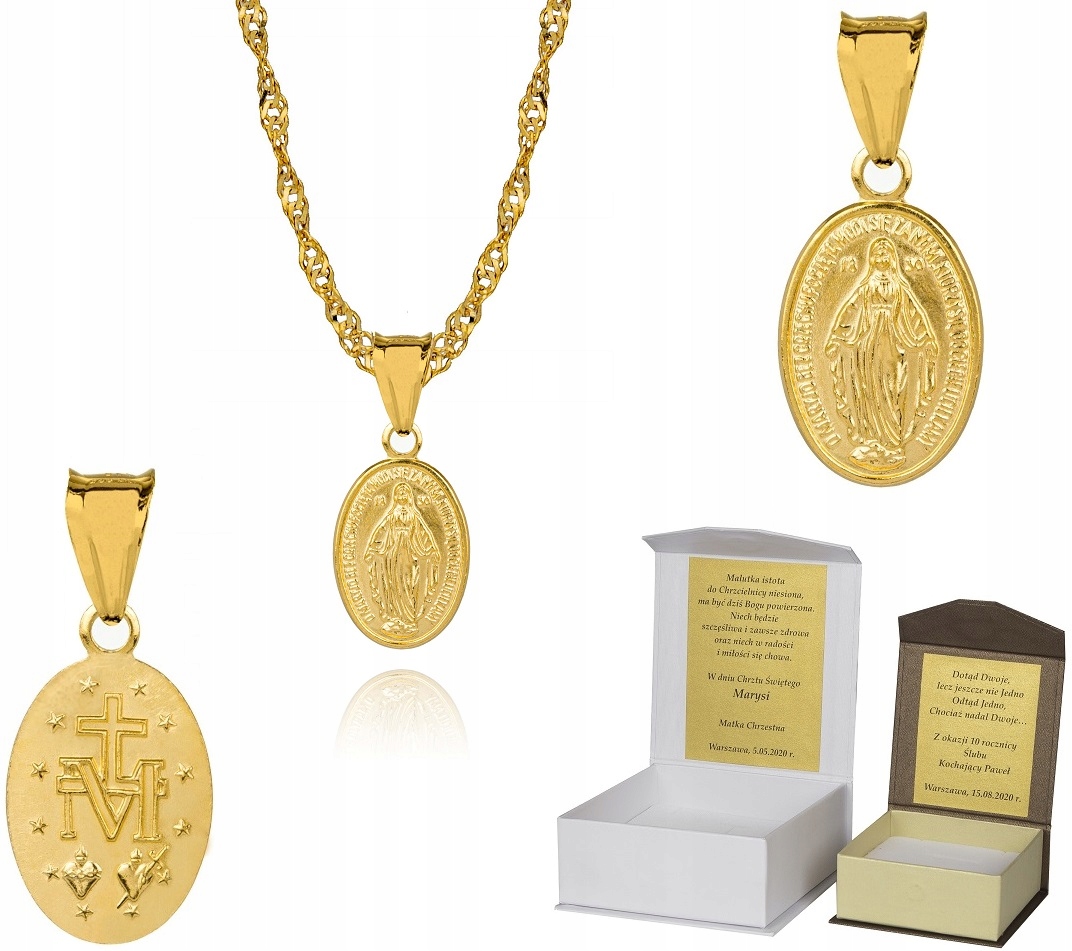 Zlatý řetízek stříbro Úžasný medailon Matka Boží 40 cm Dedikace S3M20