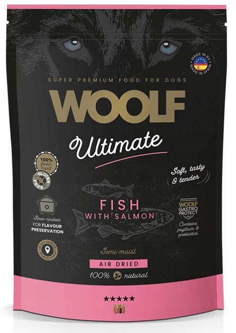 Levně Woolf Pies 1kg Ultimate Fish With Salmon Rybí koláčky pro psy s lososem 1kg