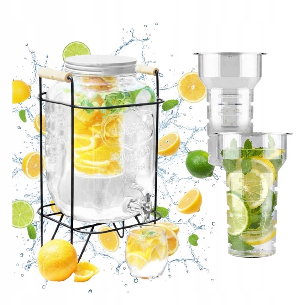 Sklenice s kohoutkem 8 l na limonádu Šťáva z vody Dispenser na stojanu s náplní Ovoce