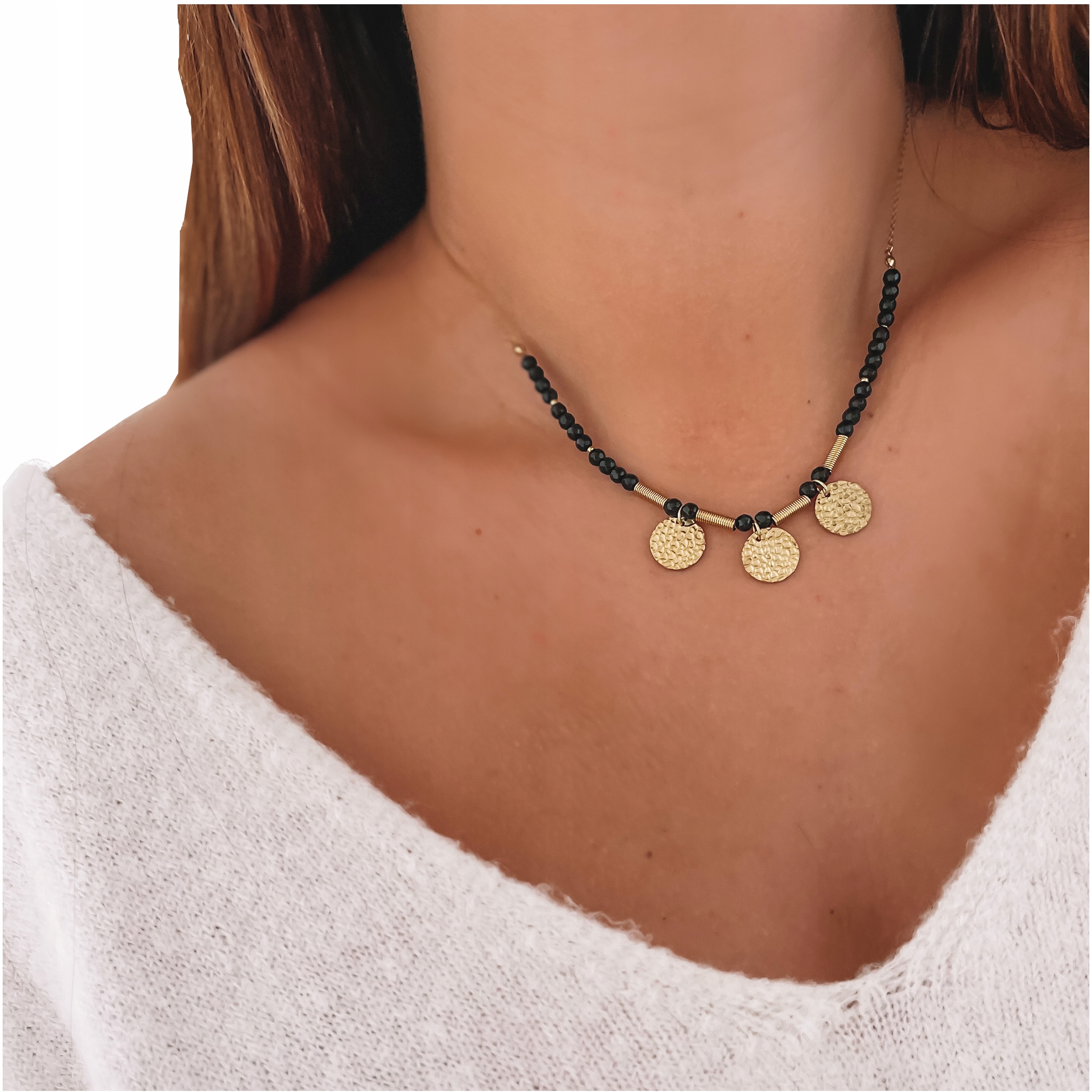 

Naszyjnik Choker Stal Chirurgiczna Czarne Koraliki