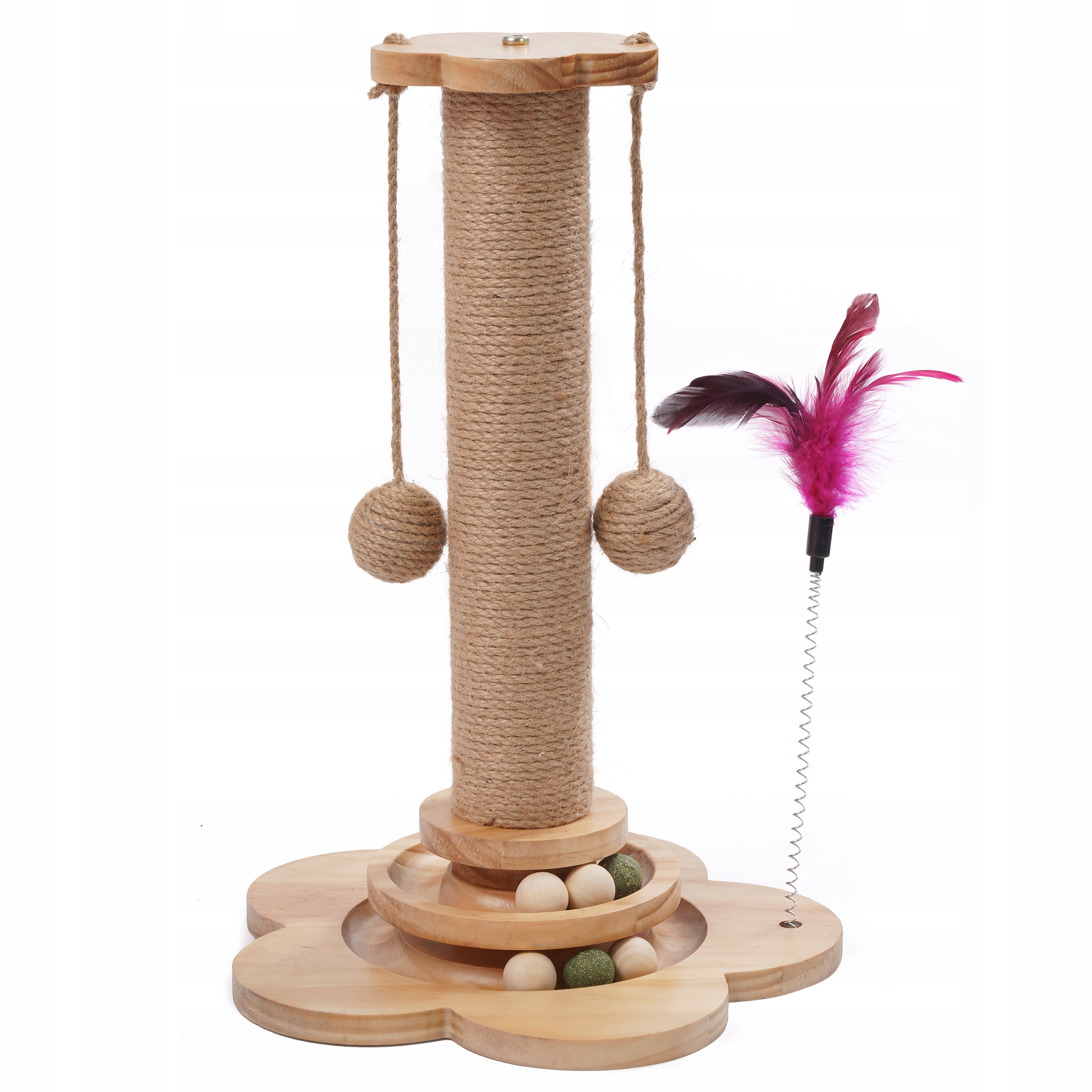 Levně Škrabadlo Pro Kočky Hračka S Kuličkami Závěsné Škrabací Pírko