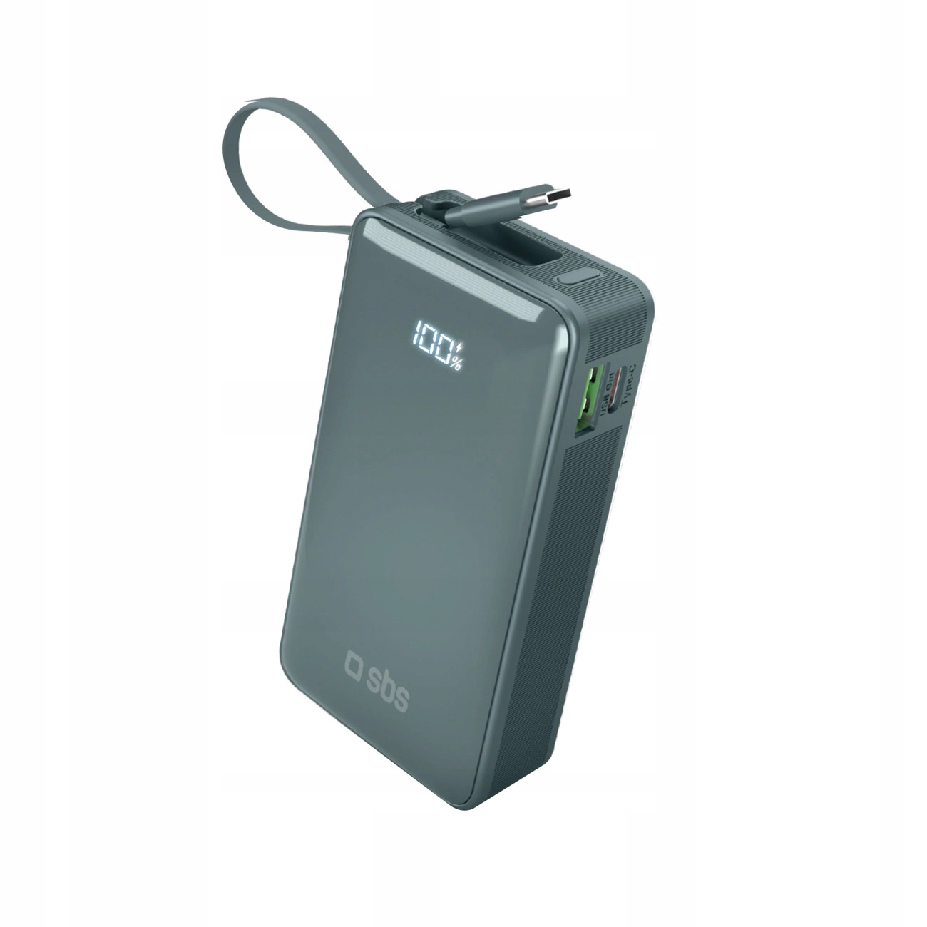 Powerbanka Sbs 10000 mAh 20W s vestavěným Usb-c kabelem a digitálním displejem