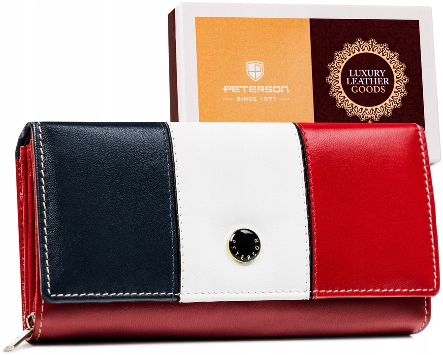 Duży portfel damski skórzany Peterson kolorowy zamykany na zatrzask Rfid