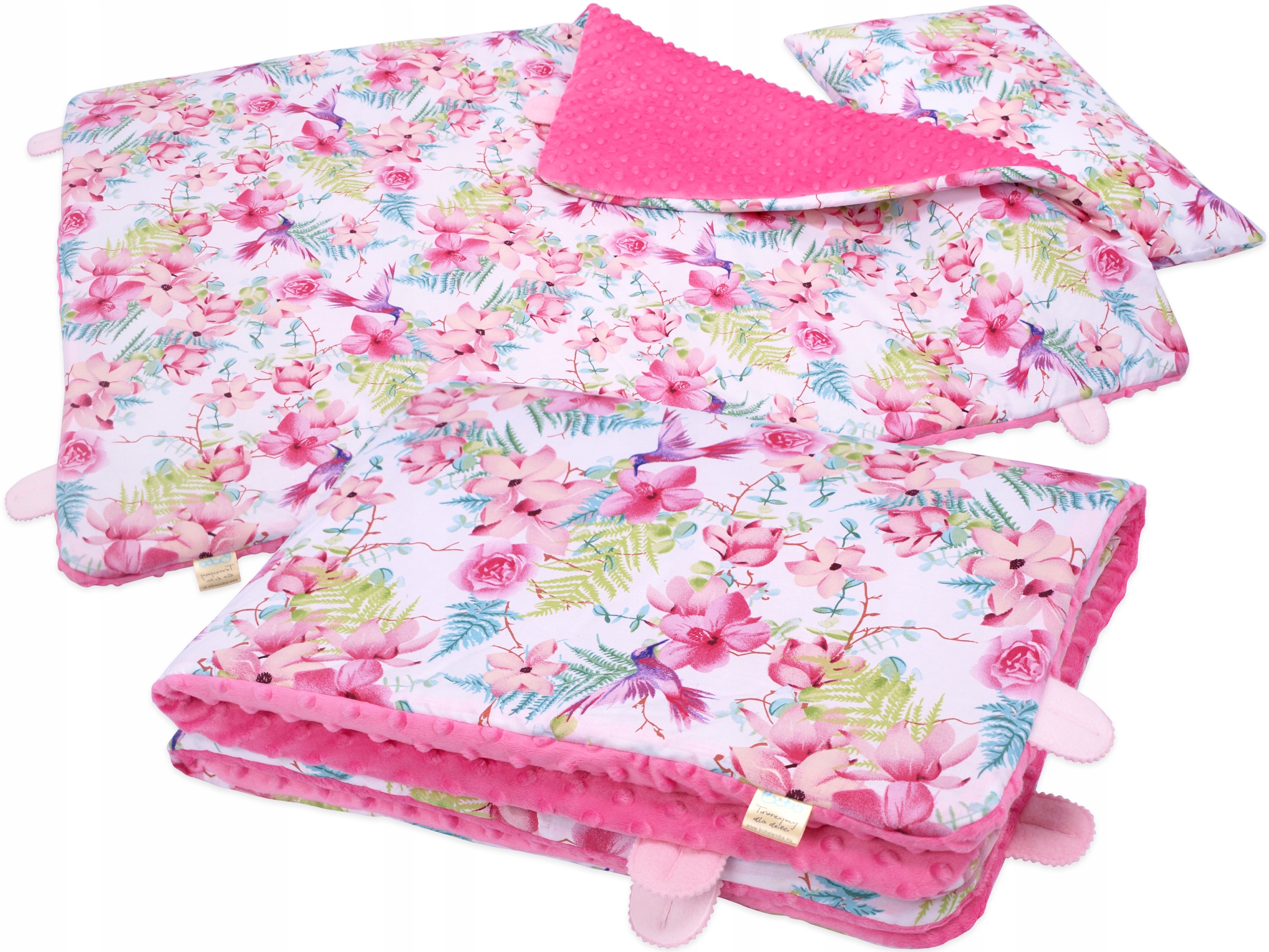 

Kocyk minky Bobo do przedszkola 3 el. Róż. Kwiaty