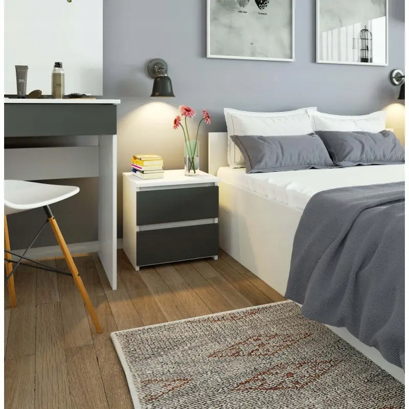 Nowoczesna szafka nocna 2 szuflady biała szara Szerokość mebla 40 cm