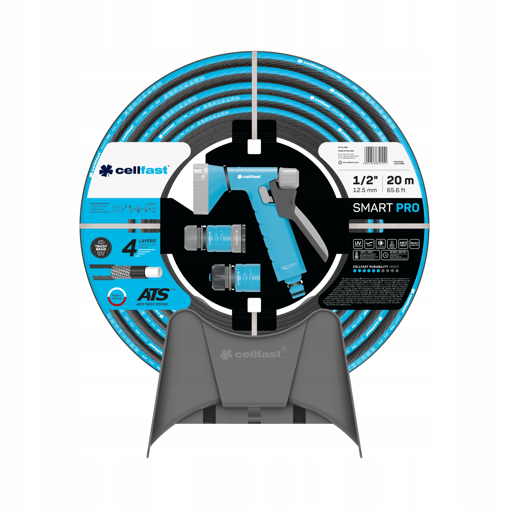 Zestaw zraszający Smart Pro 1/2" 20m wieszak, zraszacz, wąż 13-495 Cellfast