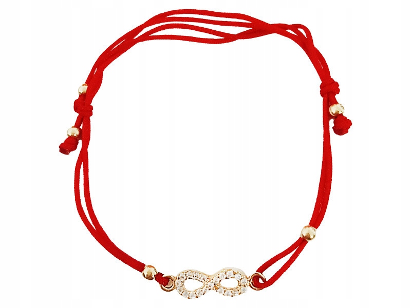 Zlatý náramek 585 s nekonečnem a zirkony na červené šňůře